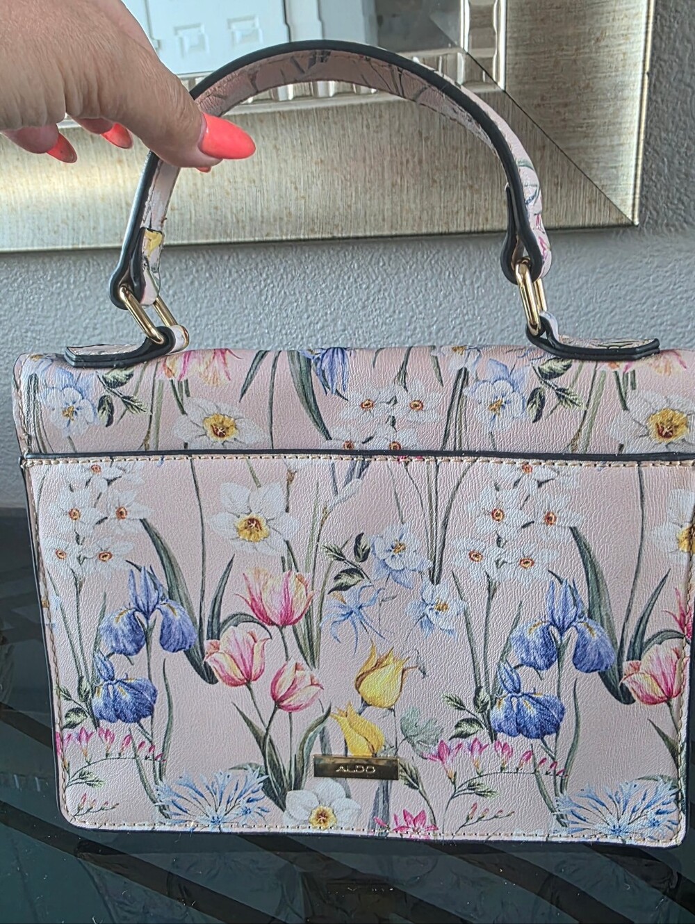 Aldo Floral-Print Satchel with Gold Butterfly Accent - Pink Multi - Picture 7 of 7